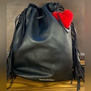 Victoria's Secret Black Backpack/Shoulder Bag with Fringe
